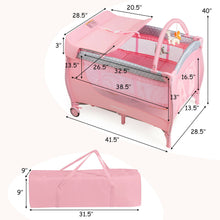 Load image into Gallery viewer, Gymax Foldable Baby Playard Portable Playpen Nursery Center w/ Changing Station Pink