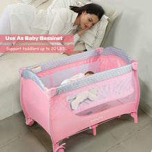 Load image into Gallery viewer, Gymax Foldable Baby Playard Portable Playpen Nursery Center w/ Changing Station Pink