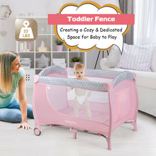 Load image into Gallery viewer, Gymax Foldable Baby Playard Portable Playpen Nursery Center w/ Changing Station Pink
