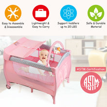 Load image into Gallery viewer, Gymax Foldable Baby Playard Portable Playpen Nursery Center w/ Changing Station Pink