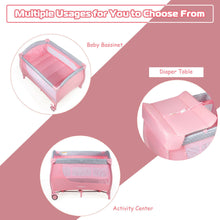 Load image into Gallery viewer, Gymax Foldable Baby Playard Portable Playpen Nursery Center w/ Changing Station Pink