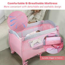 Load image into Gallery viewer, Gymax Foldable Baby Playard Portable Playpen Nursery Center w/ Changing Station Pink