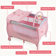 Load image into Gallery viewer, Gymax Foldable Baby Playard Portable Playpen Nursery Center w/ Changing Station Pink