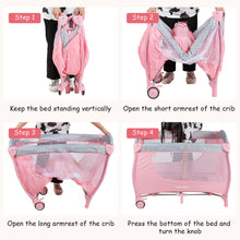 Load image into Gallery viewer, Gymax Foldable Baby Playard Portable Playpen Nursery Center w/ Changing Station Pink