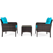 Load image into Gallery viewer, Gymax 3PCS Patio Outdoor Rattan Furniture Set w/ Coffee Table Turquoise Cushion
