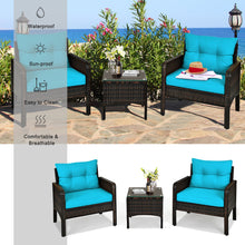 Load image into Gallery viewer, Gymax 3PCS Patio Outdoor Rattan Furniture Set w/ Coffee Table Turquoise Cushion