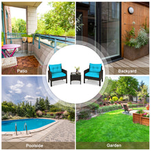 Load image into Gallery viewer, Gymax 3PCS Patio Outdoor Rattan Furniture Set w/ Coffee Table Turquoise Cushion