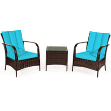 Load image into Gallery viewer, Gymax 3PCS Patio Rattan Conversation Set Outdoor Furniture Set w/ Turquoise Cushion