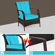 Load image into Gallery viewer, Gymax 3PCS Patio Rattan Conversation Set Outdoor Furniture Set w/ Turquoise Cushion