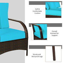 Load image into Gallery viewer, Gymax 3PCS Patio Rattan Conversation Set Outdoor Furniture Set w/ Turquoise Cushion