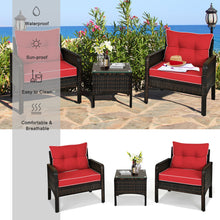 Load image into Gallery viewer, Gymax 3PCS Patio Outdoor Rattan Furniture Set w/ Coffee Table Red Cushion