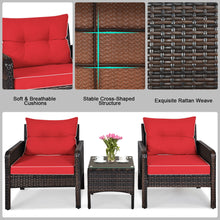 Load image into Gallery viewer, Gymax 3PCS Patio Outdoor Rattan Furniture Set w/ Coffee Table Red Cushion