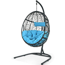 Load image into Gallery viewer, Gymax Hanging Hammock Chair Egg Swing Chair w/ Blue Cushion Pillow Stand
