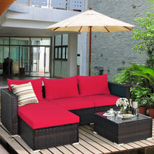 Load image into Gallery viewer, Gymax 5PCS Cushioned Rattan Patio Conversation Set w/ Ottoman Red Cushion