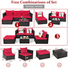 Load image into Gallery viewer, Gymax 5PCS Cushioned Rattan Patio Conversation Set w/ Ottoman Red Cushion