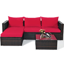 Load image into Gallery viewer, Gymax 5PCS Cushioned Rattan Patio Conversation Set w/ Ottoman Red Cushion