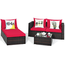 Load image into Gallery viewer, Gymax 5PCS Cushioned Rattan Patio Conversation Set w/ Ottoman Red Cushion