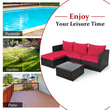 Load image into Gallery viewer, Gymax 5PCS Cushioned Rattan Patio Conversation Set w/ Ottoman Red Cushion