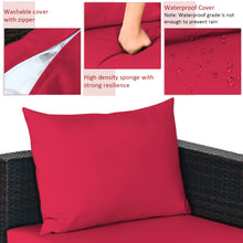 Load image into Gallery viewer, Gymax 5PCS Cushioned Rattan Patio Conversation Set w/ Ottoman Red Cushion