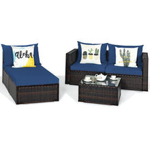 Load image into Gallery viewer, Gymax 5PCS Cushioned Rattan Patio Conversation Set w/ Ottoman Navy Cushion