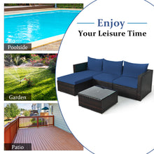 Load image into Gallery viewer, Gymax 5PCS Cushioned Rattan Patio Conversation Set w/ Ottoman Navy Cushion