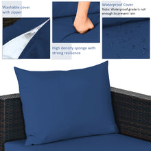 Load image into Gallery viewer, Gymax 5PCS Cushioned Rattan Patio Conversation Set w/ Ottoman Navy Cushion