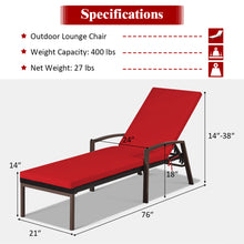 Load image into Gallery viewer, Gymax Adjustable Rattan Chaise Recliner Lounge Chair Patio Outdoor w/ Red Cushion