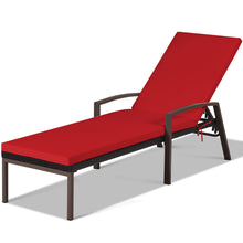 Load image into Gallery viewer, Gymax Adjustable Rattan Chaise Recliner Lounge Chair Patio Outdoor w/ Red Cushion