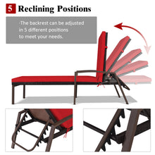 Load image into Gallery viewer, Gymax Adjustable Rattan Chaise Recliner Lounge Chair Patio Outdoor w/ Red Cushion
