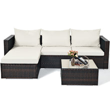 Load image into Gallery viewer, Gymax 5PCS Cushioned Rattan Patio Conversation Set w/ Ottoman Off White Cushion