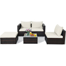 Load image into Gallery viewer, Gymax 5PCS Cushioned Rattan Patio Conversation Set w/ Ottoman Off White Cushion