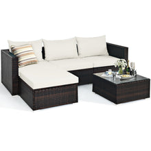 Load image into Gallery viewer, Gymax 5PCS Cushioned Rattan Patio Conversation Set w/ Ottoman Off White Cushion