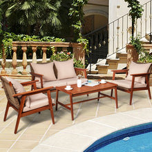 Load image into Gallery viewer, Gymax 4PCS Outdoor Furniture Set Patio Conversation Set w/ Wood Frame Cushion