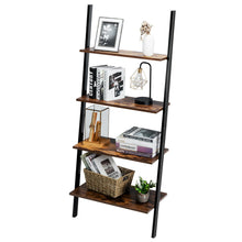 Load image into Gallery viewer, Gymax Industrial Ladder Shelf 4-Tier Leaning Wall Bookcase Plant Stand Rustic Brown