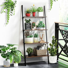 Load image into Gallery viewer, Gymax Industrial Ladder Shelf 4-Tier Leaning Wall Bookcase Plant Stand Rustic Brown