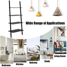 Load image into Gallery viewer, Gymax Industrial Ladder Shelf 4-Tier Leaning Wall Bookcase Plant Stand Rustic Black