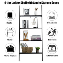 Load image into Gallery viewer, Gymax Industrial Ladder Shelf 4-Tier Leaning Wall Bookcase Plant Stand Rustic Black