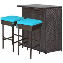 Load image into Gallery viewer, Gymax 3PCS Rattan Patio Bar Table & Stool Set Dining Set w/ Turquoise Cushion