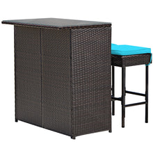 Load image into Gallery viewer, Gymax 3PCS Rattan Patio Bar Table & Stool Set Dining Set w/ Turquoise Cushion