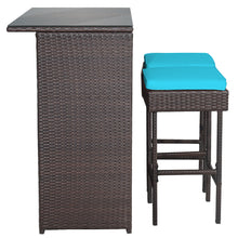 Load image into Gallery viewer, Gymax 3PCS Rattan Patio Bar Table & Stool Set Dining Set w/ Turquoise Cushion