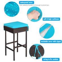 Load image into Gallery viewer, Gymax 3PCS Rattan Patio Bar Table & Stool Set Dining Set w/ Turquoise Cushion