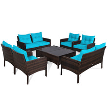 Load image into Gallery viewer, Gymax 8PCS Rattan Patio Conversation Set Outdoor Furniture Set Cushioned