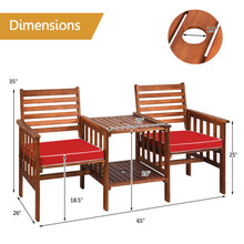 Load image into Gallery viewer, Gymax Acacia Wood Loveseat Patio Outdoor Conversation Set w/ Table Red Cushion
