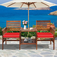 Load image into Gallery viewer, Gymax Acacia Wood Loveseat Patio Outdoor Conversation Set w/ Table Red Cushion
