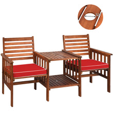 Load image into Gallery viewer, Gymax Acacia Wood Loveseat Patio Outdoor Conversation Set w/ Table Red Cushion