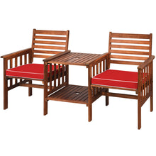 Load image into Gallery viewer, Gymax Acacia Wood Loveseat Patio Outdoor Conversation Set w/ Table Red Cushion