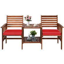 Load image into Gallery viewer, Gymax Acacia Wood Loveseat Patio Outdoor Conversation Set w/ Table Red Cushion