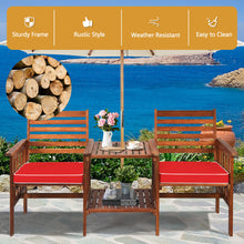 Load image into Gallery viewer, Gymax Acacia Wood Loveseat Patio Outdoor Conversation Set w/ Table Red Cushion