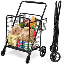 Load image into Gallery viewer, Gymax Heavy Duty Folding Shopping Cart Utility Jumbo Double Basket 330lbs