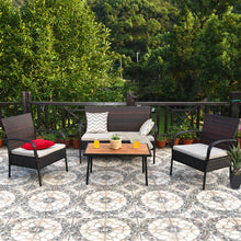 Load image into Gallery viewer, Gymax 4PCS Cushioned Rattan Patio Conversation Set Outdoor Furniture Set
